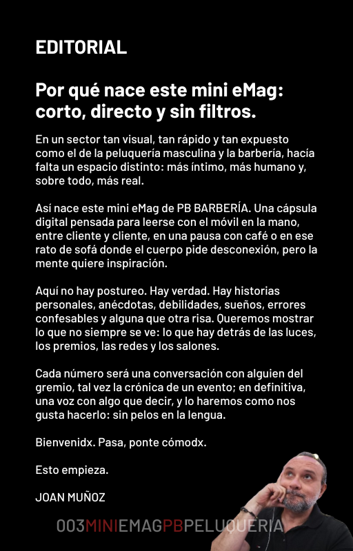 2 Javier Ventoso: Sin pelos en la lengua. Entrevista en exclusiva para el nuevo MINI EMAG de PB PELUQUERÍA